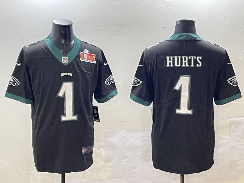 Men Philadelphia Eagles #1 Hurts Black 2025 Nike Vapor Limited NFL Jersey style 2